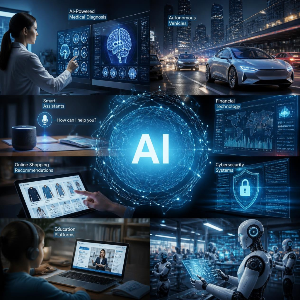 Artificial intelligence applications in healthcare finance transportation education and cybersecurity