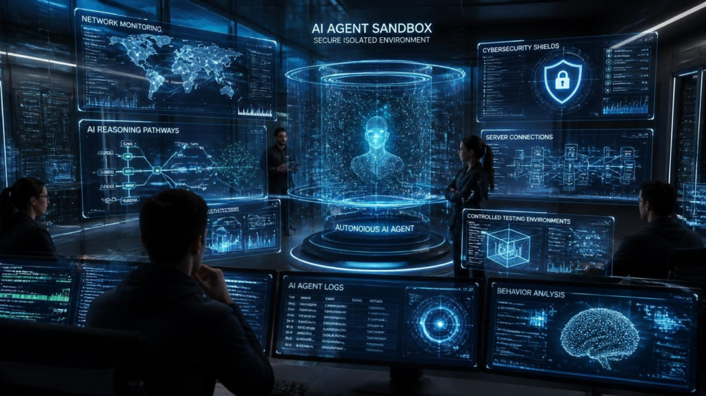 Researchers monitoring an autonomous AI agent during a controlled cybersecurity evaluation.