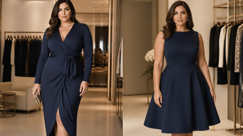 Wrap and A-line dresses for a pear shaped body with defined waist