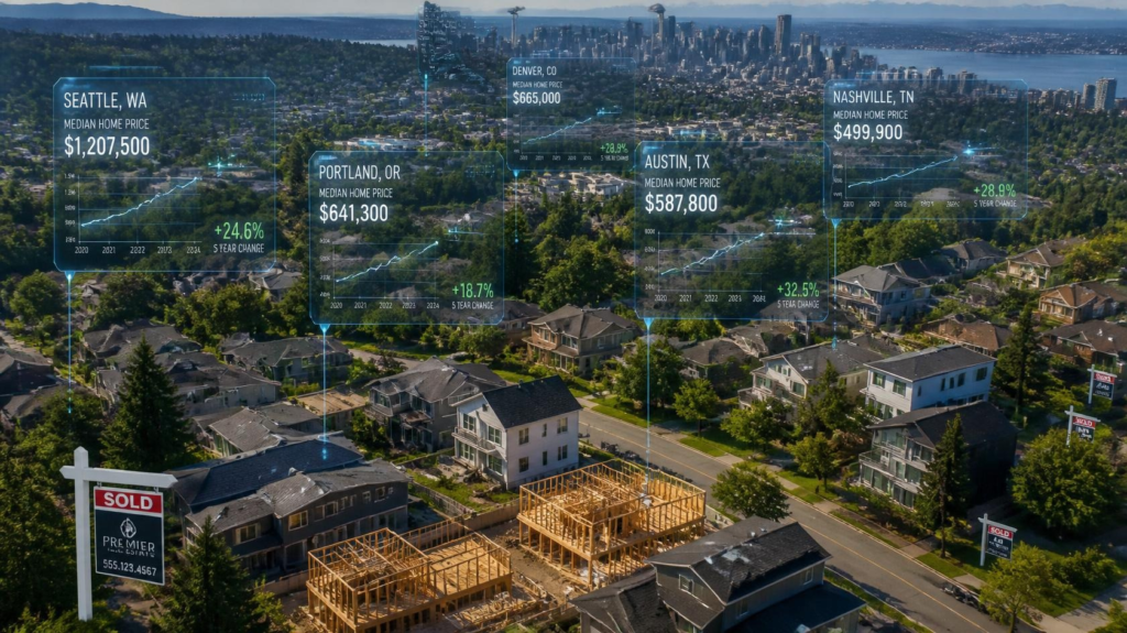 Residential neighborhoods representing changing home prices and housing market trends.