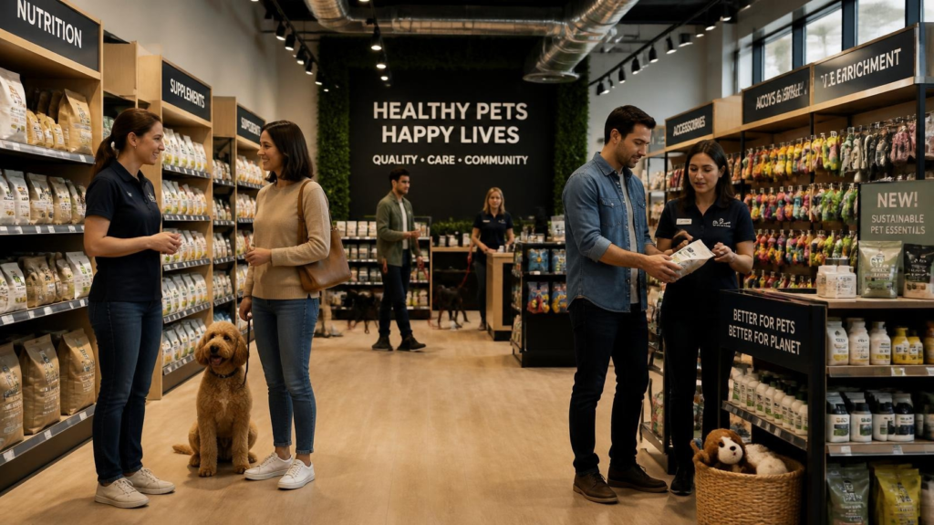 Pet owners shopping for supplies during the Petsense retail restructuring.