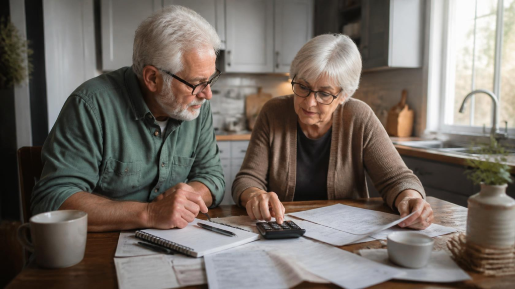 Retired couple planning their household budget after the projected Social Security 2027 COLA increase.