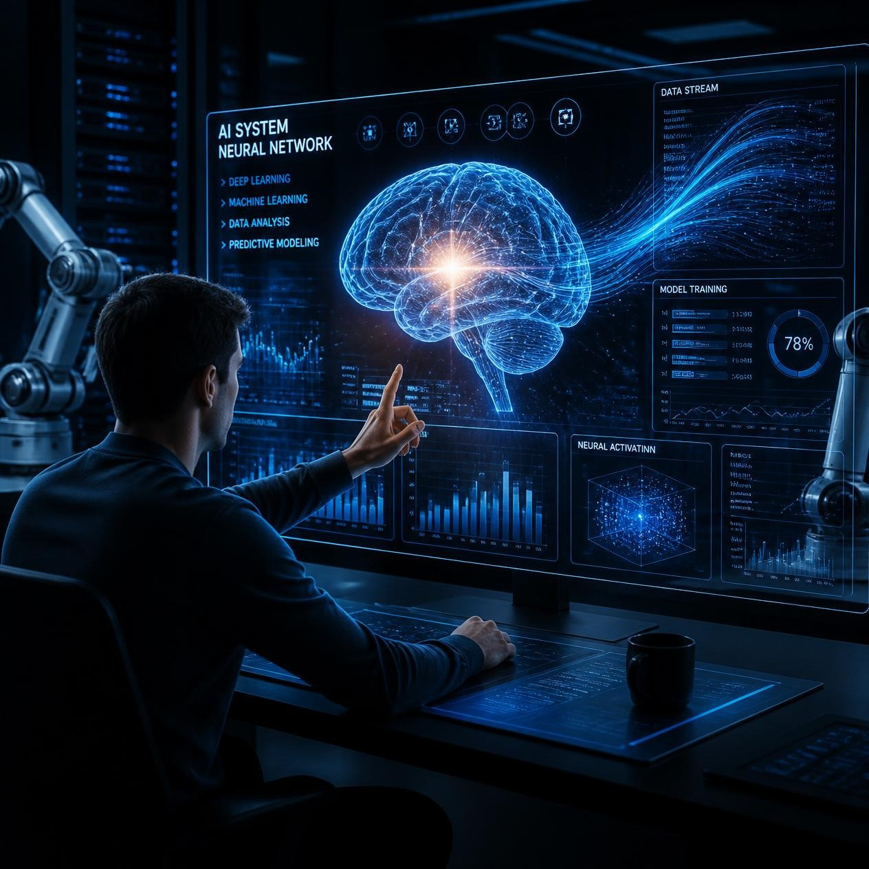 What is artificial intelligence showing AI technology, machine learning, and digital neural networks
