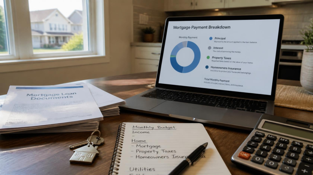 30-year mortgage monthly payment calculation with mortgage paperwork