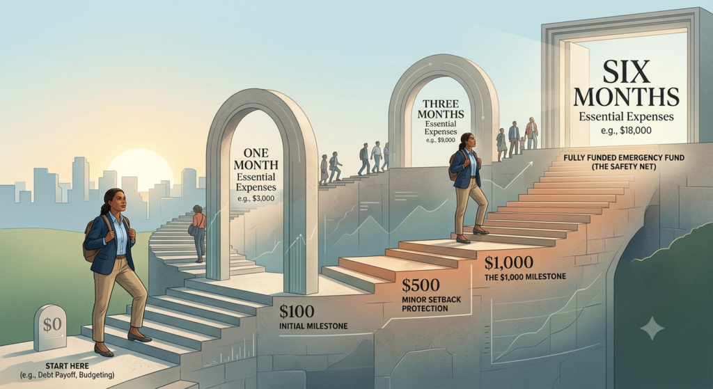 Step-by-step emergency savings plan from zero to six months