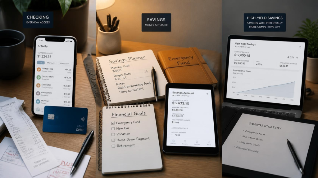 Checking, savings, and high-yield savings account comparison