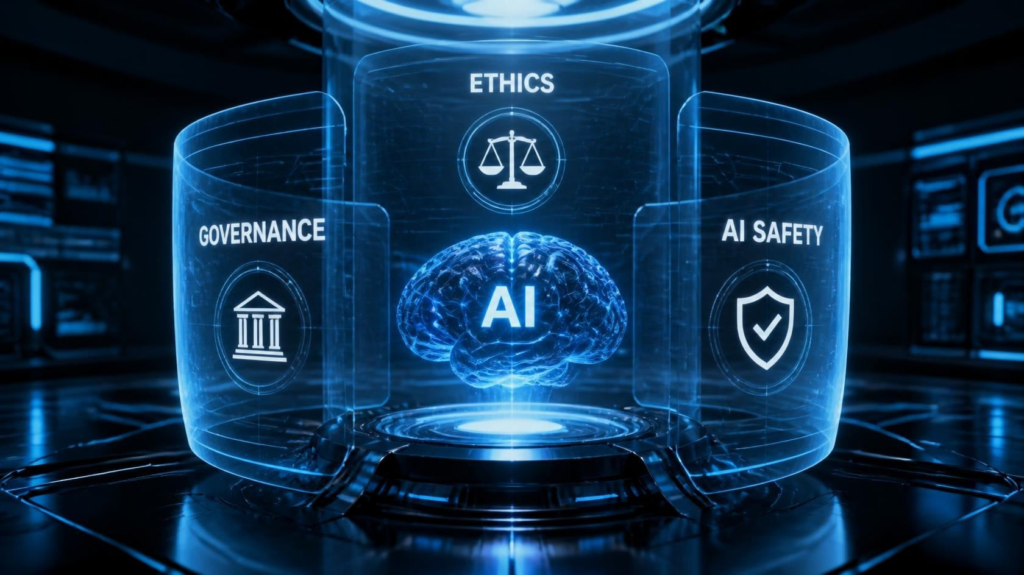 Concept illustration explaining Constitutional AI principles for responsible artificial intelligence.