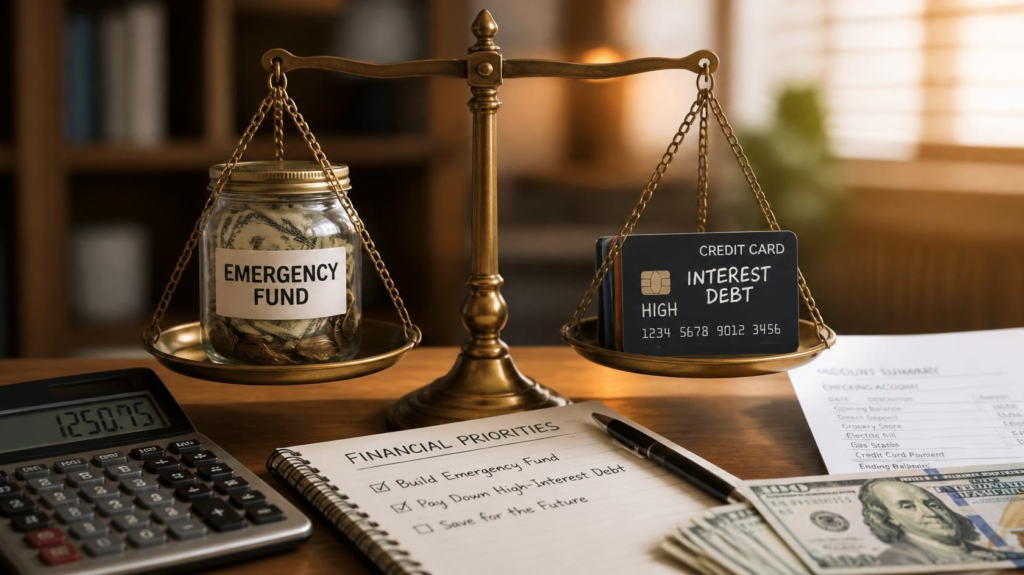 Emergency fund compared with high-interest debt