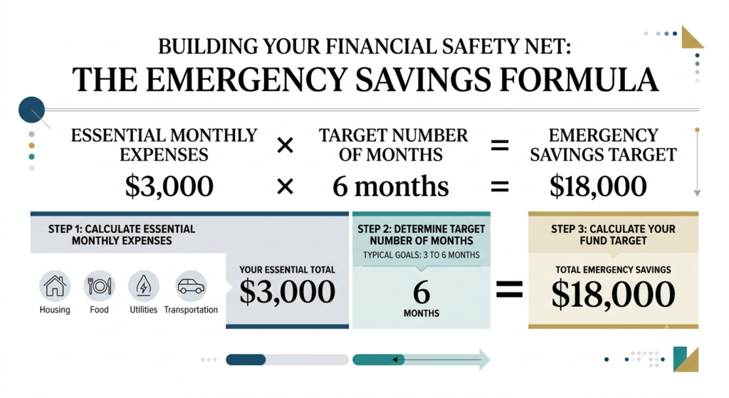 Emergency savings formula using monthly expenses and target months
