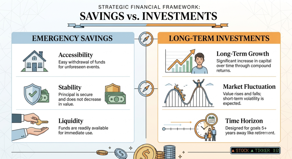 Comparison of emergency savings and long-term investing goals