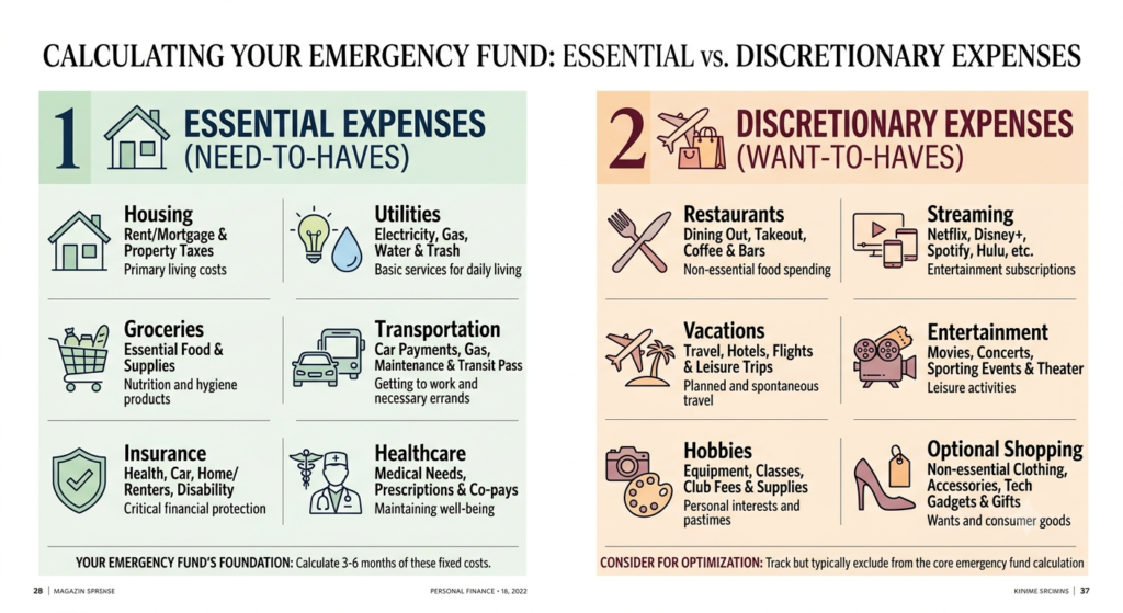Comparison of essential and discretionary expenses for savings planning