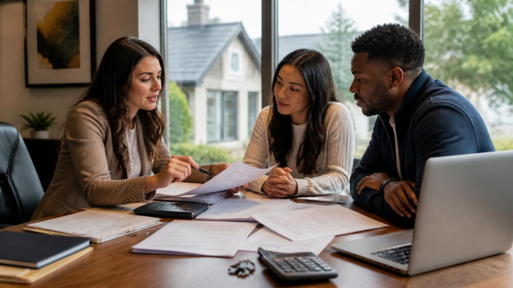 First time home buyer reviewing closing costs and mortgage documents