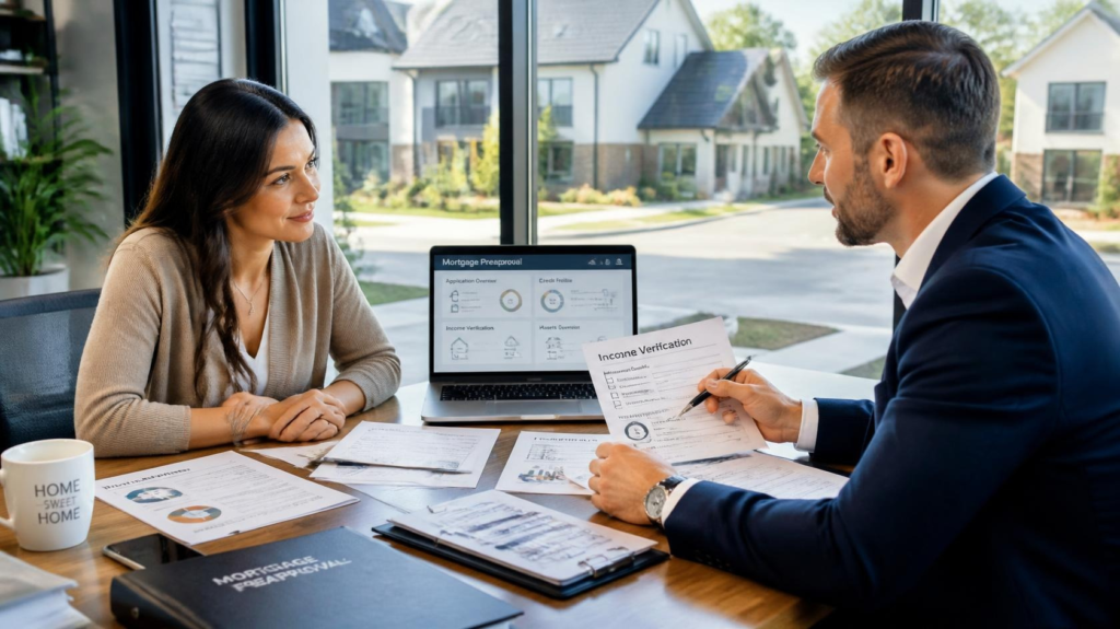 First time home buyer reviewing mortgage preapproval documents