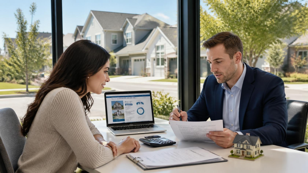First time home buyer reviewing mortgage and home-buying documents