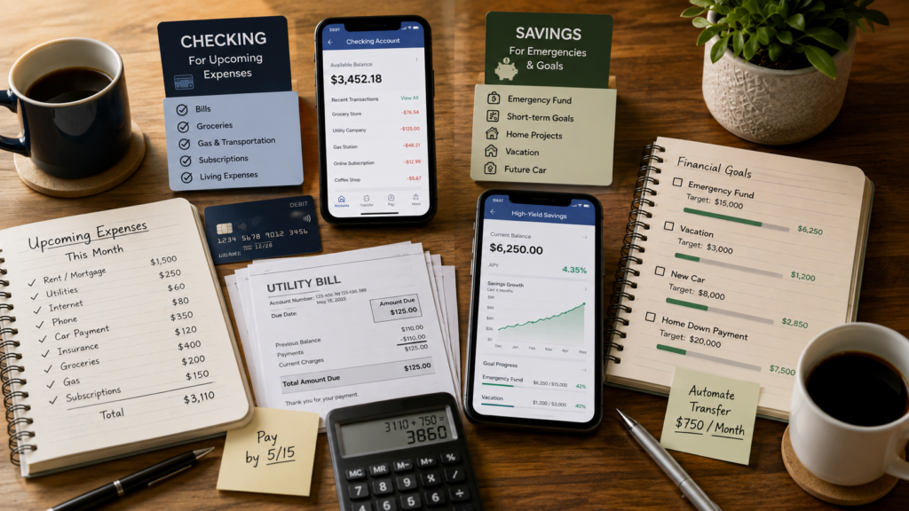 Money set aside for checking expenses and savings reserves