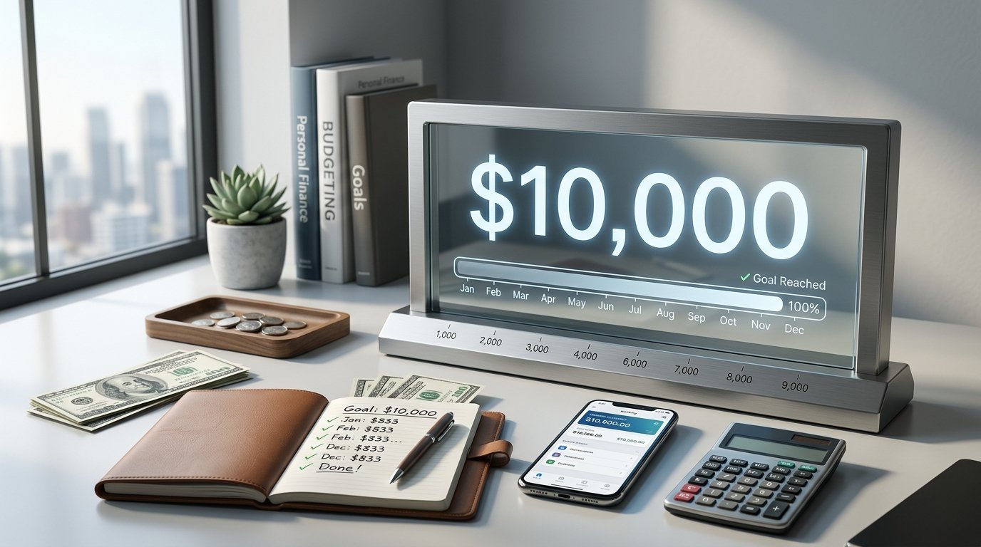 $10,000 savings goal with a financial plan and savings progress display
