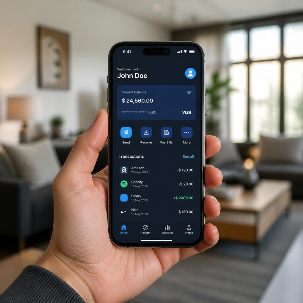 Person using mobile banking app to manage savings