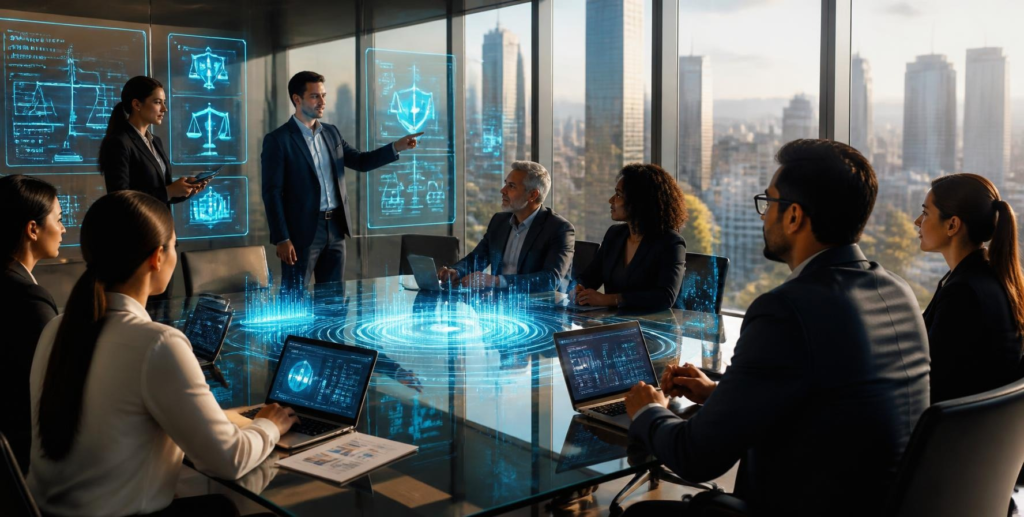 Technology leaders reviewing AI governance policies and human oversight procedures.