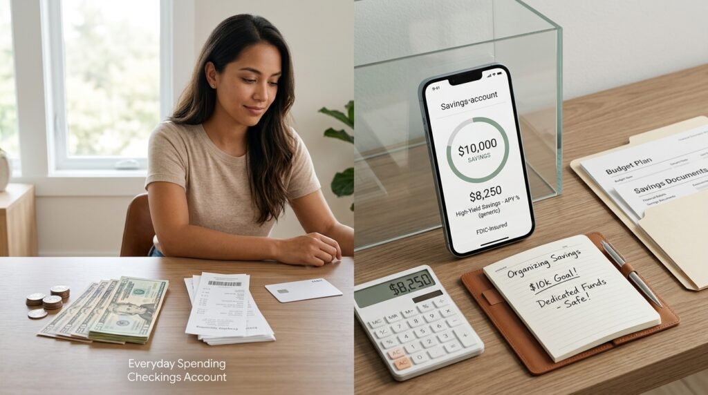 Dedicated savings account used to hold money toward a $10,000 goal