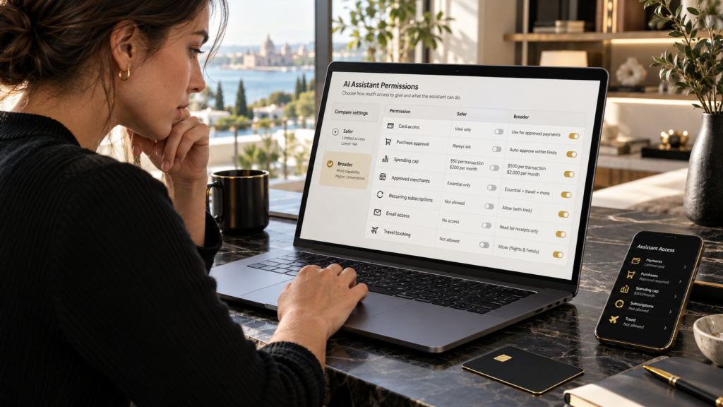 User reviewing AI agent spending limits and purchase permissions