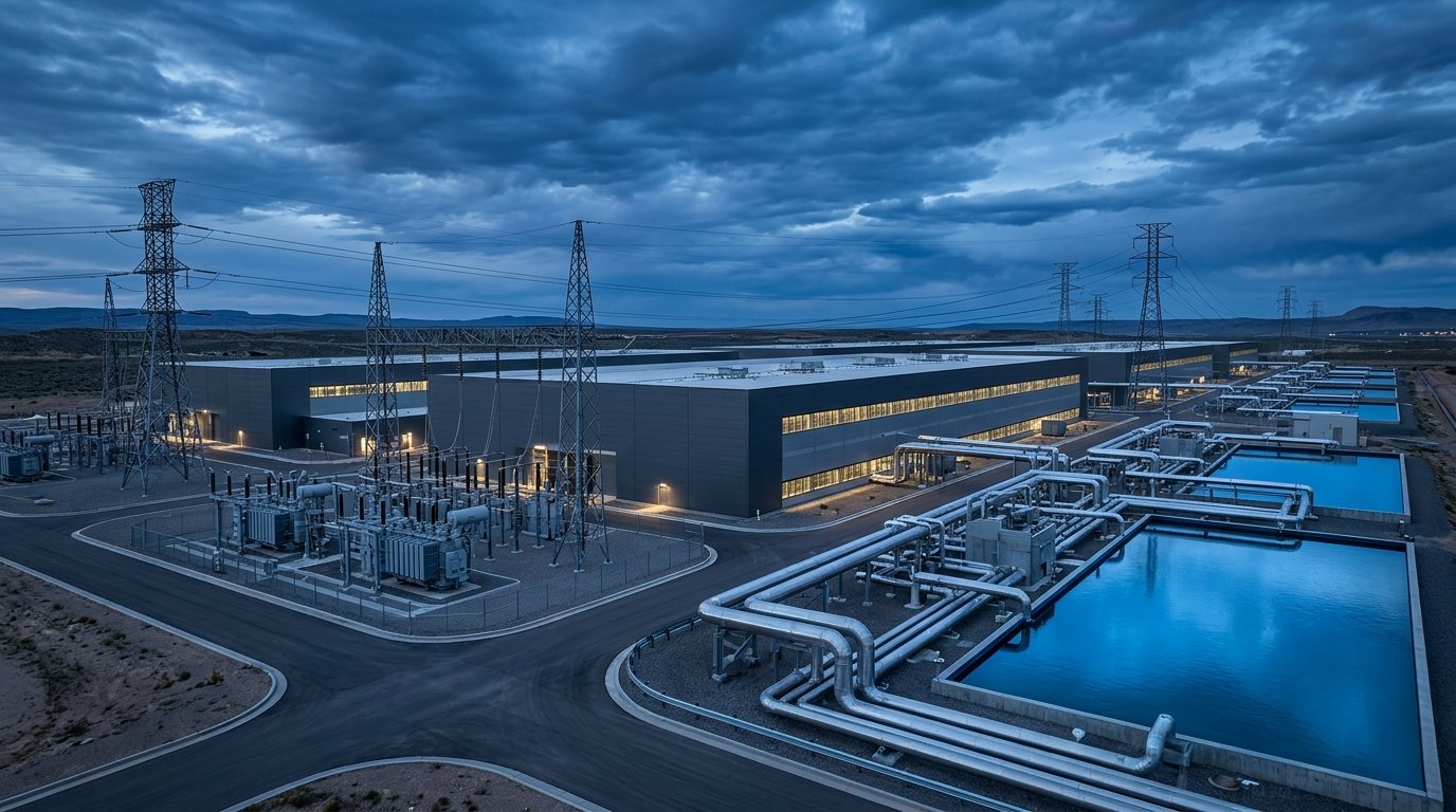 Large U.S. AI data center campus showing power and cooling infrastructure