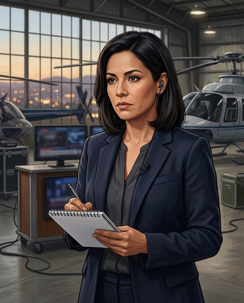 Editorial illustration representing NBC4 aerial reporter Eliana Moreno