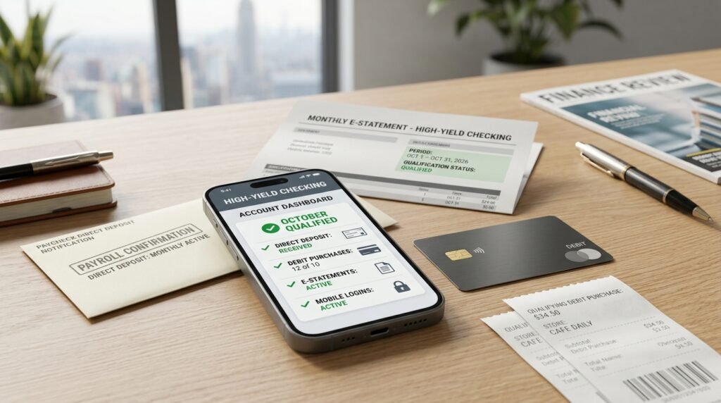 High yield checking account requirements including direct deposit and debit purchases