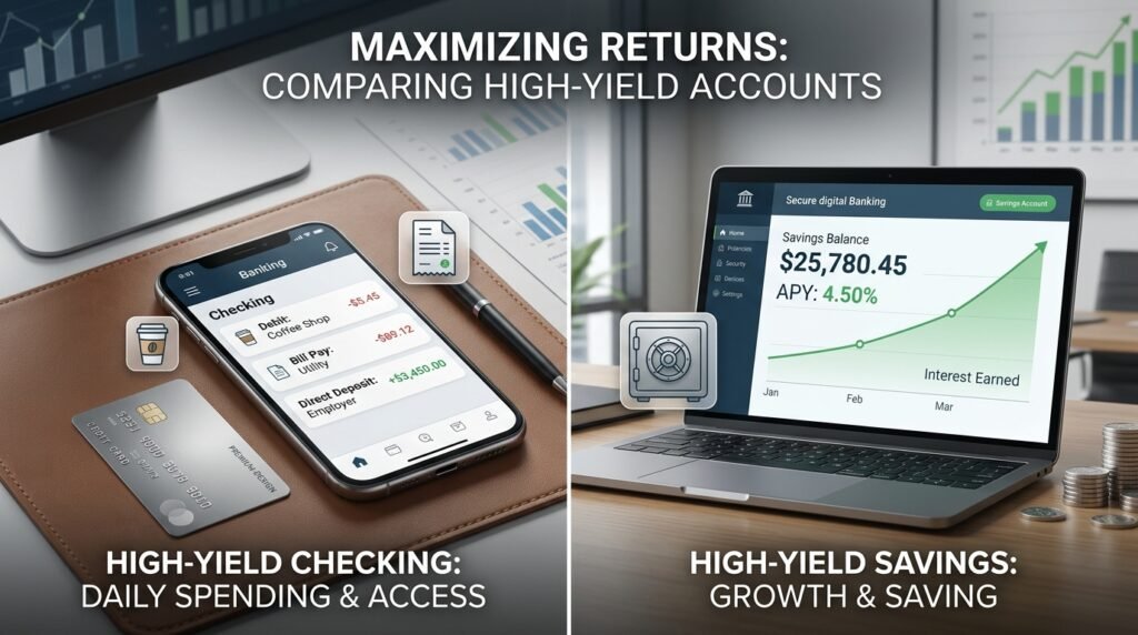 High yield checking account compared with a high-yield savings account