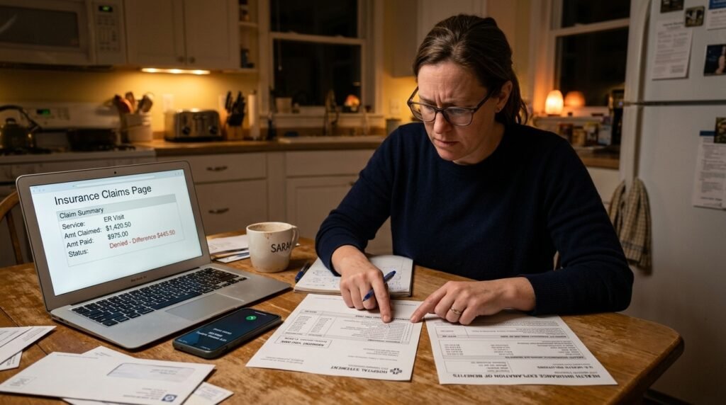 Patient comparing medical bill with insurance Explanation of Benefits
