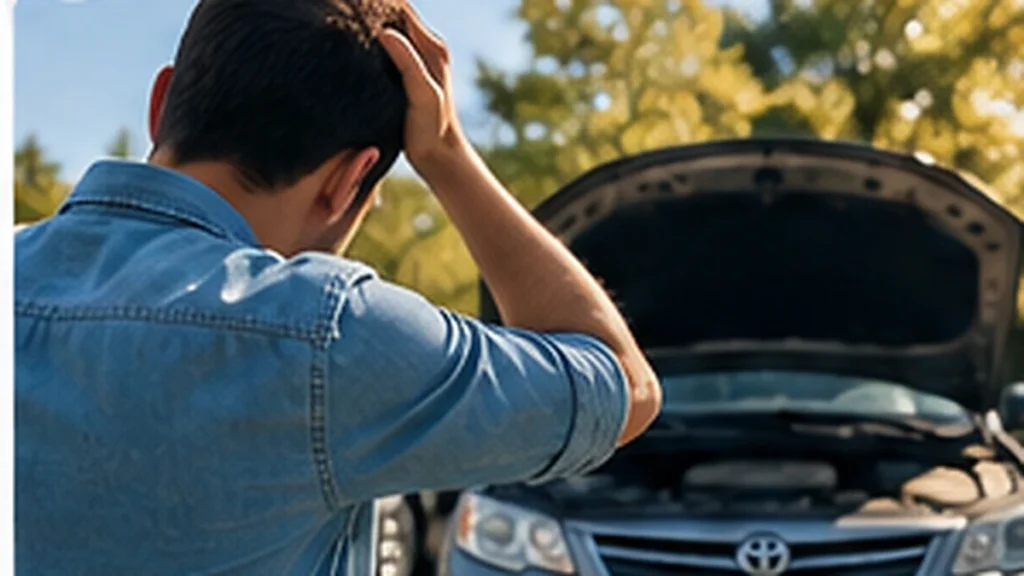 Worried driver facing an unexpected car repair with the vehicle hood open